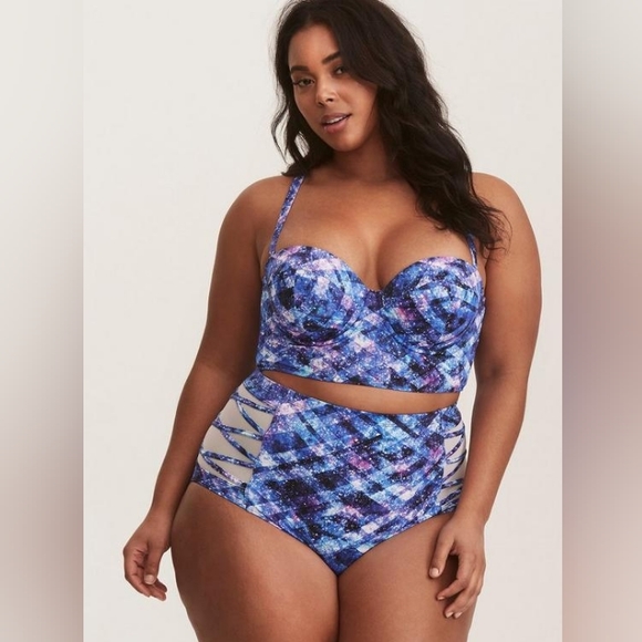 torrid Other - NEW Torrid Push-Up Bikini Swim Suit Adjustable Straps Galaxy Blue/Purple Size 1